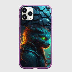 Чехол iPhone 11 Pro матовый Кот из разломленных неоновых плит, цвет: 3D-фиолетовый