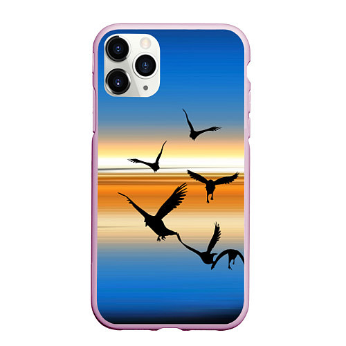 Чехол iPhone 11 Pro матовый Вороны на закате / 3D-Розовый – фото 1