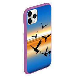 Чехол iPhone 11 Pro матовый Вороны на закате, цвет: 3D-фиолетовый — фото 2