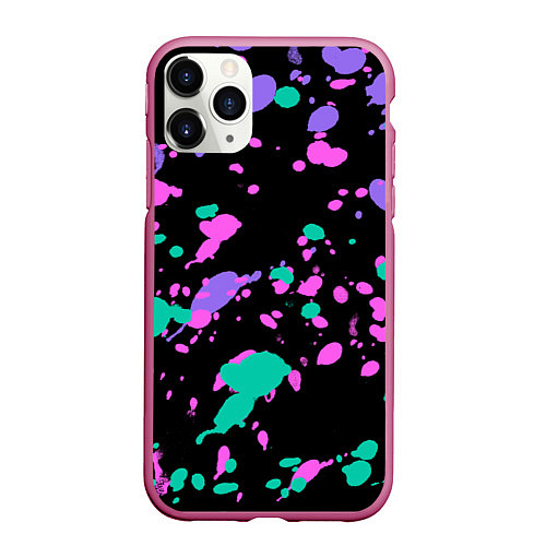Чехол iPhone 11 Pro матовый Неоновые цвета брызги краски / 3D-Малиновый – фото 1