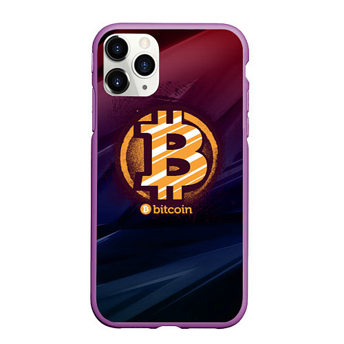 Чехол iPhone 11 Pro матовый Биткоин монетка / 3D-Фиолетовый – фото 1