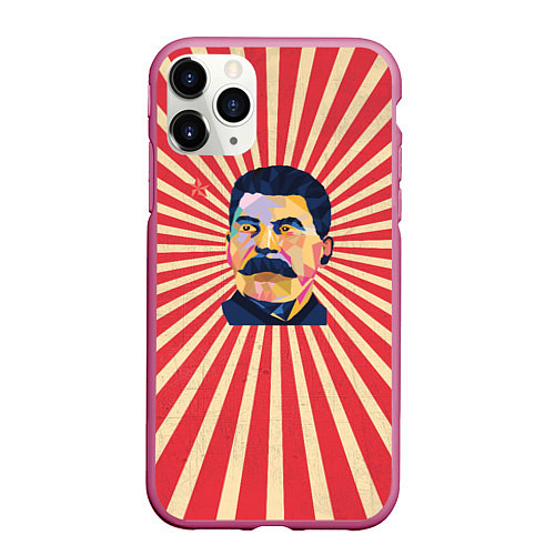 Чехол iPhone 11 Pro матовый Сталин полигональный / 3D-Малиновый – фото 1