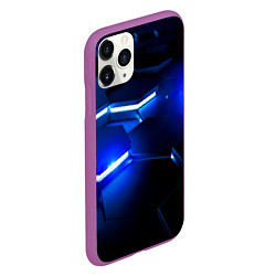 Чехол iPhone 11 Pro матовый Металлические соты с синей подсветкой, цвет: 3D-фиолетовый — фото 2