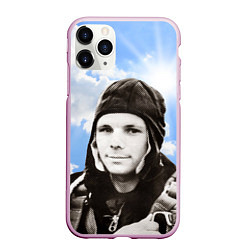 Чехол iPhone 11 Pro матовый Летчик космонавт Юра Гагарин, цвет: 3D-розовый