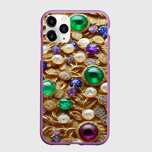 Чехол iPhone 11 Pro матовый Россыпь драгоценностей / 3D-Фиолетовый – фото 1