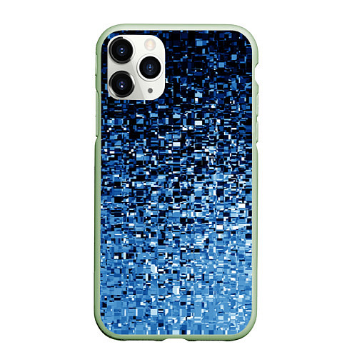 Чехол iPhone 11 Pro матовый Геометрическое множество синих кубов / 3D-Салатовый – фото 1