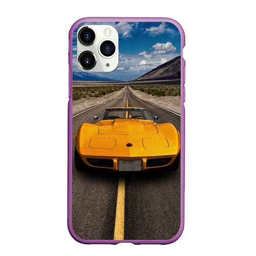 Чехол iPhone 11 Pro матовый Ретро маслкар Chevrolet Corvette Stingray / 3D-Фиолетовый – фото 1