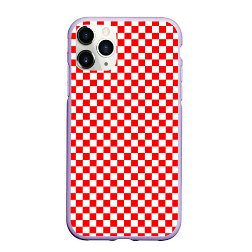 Чехол iPhone 11 Pro матовый Красные и белые квадраты / 3D-Светло-сиреневый – фото 1