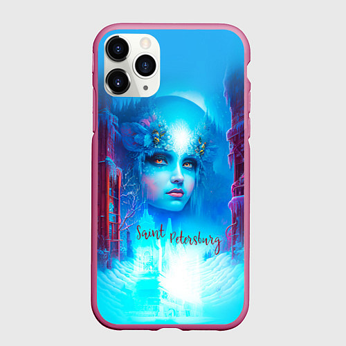 Чехол iPhone 11 Pro матовый Петербург, Васильевский остров и Нева - нейросеть / 3D-Малиновый – фото 1