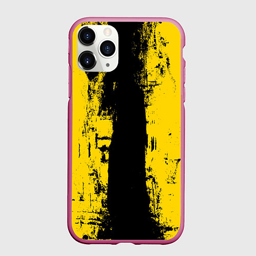 Чехол iPhone 11 Pro матовый Вертикальная черно-желтая полоса Cyberpunk 2077 / 3D-Малиновый – фото 1