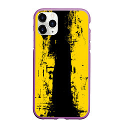 Чехол iPhone 11 Pro матовый Вертикальная черно-желтая полоса Cyberpunk 2077