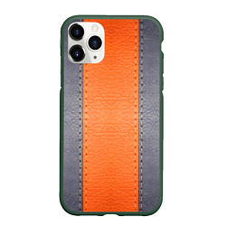 Чехол iPhone 11 Pro матовый Кожа серая оранжевая