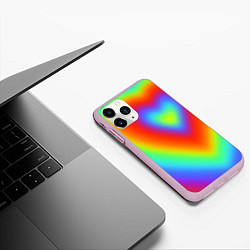 Чехол iPhone 11 Pro матовый Сердце - радужный градиент, цвет: 3D-розовый — фото 2