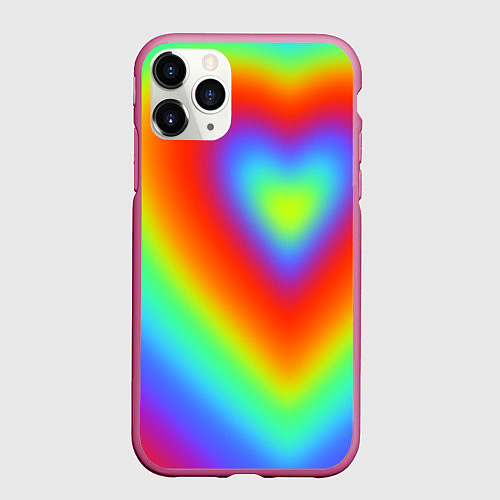 Чехол iPhone 11 Pro матовый Сердце - радужный градиент / 3D-Малиновый – фото 1
