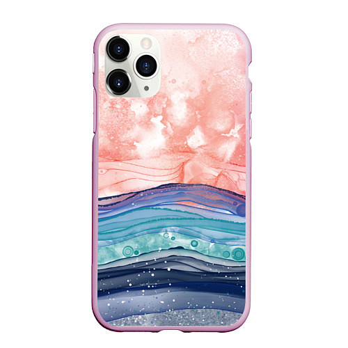 Чехол iPhone 11 Pro матовый Абстрактный пейзаж рассвет над морем / 3D-Розовый – фото 1