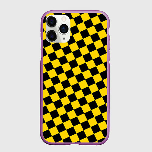 Чехол iPhone 11 Pro матовый Черно-желтая мелкая клетка / 3D-Фиолетовый – фото 1