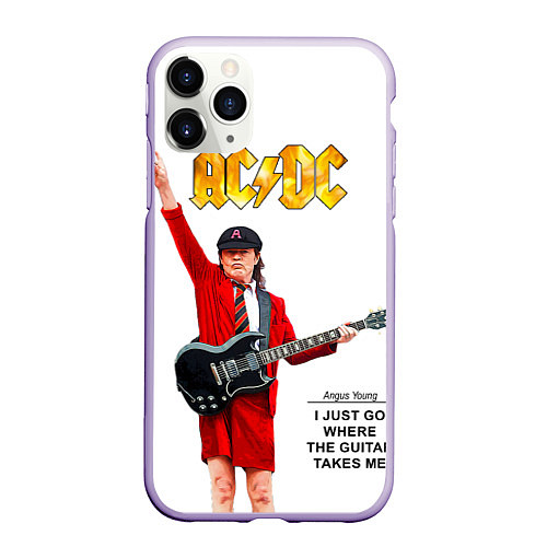 Чехол iPhone 11 Pro матовый Ангус Янг рок группа ACDC / 3D-Светло-сиреневый – фото 1