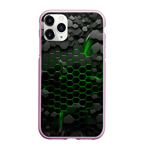 Чехол iPhone 11 Pro матовый Взрыв зеленых плит / 3D-Розовый – фото 1