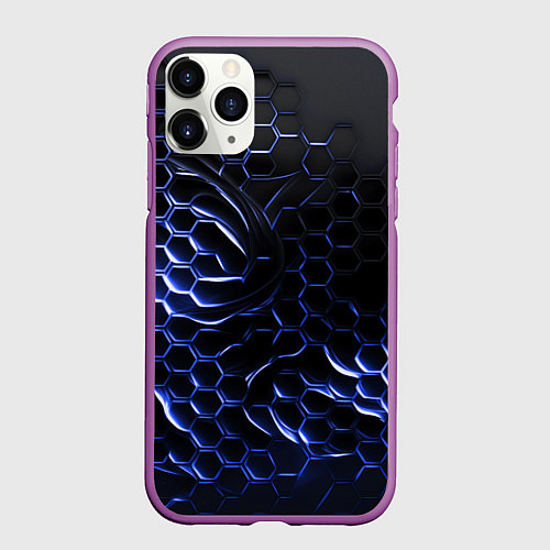 Чехол iPhone 11 Pro матовый Синие объемные плиты / 3D-Фиолетовый – фото 1