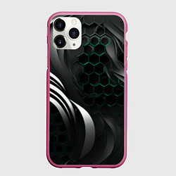 Чехол iPhone 11 Pro матовый Объемные бирюзовые плиты и черные линии, цвет: 3D-малиновый