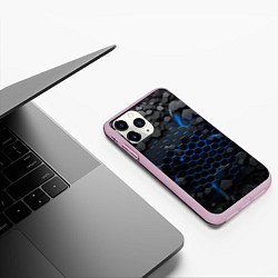 Чехол iPhone 11 Pro матовый Взрыв синих плит, цвет: 3D-розовый — фото 2