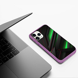 Чехол iPhone 11 Pro матовый Объемная текстура с зеленым свечением, цвет: 3D-фиолетовый — фото 2