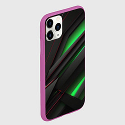 Чехол iPhone 11 Pro матовый Объемная текстура с зеленым свечением, цвет: 3D-фиолетовый — фото 2