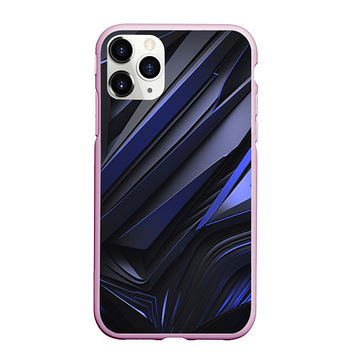 Чехол iPhone 11 Pro матовый Объемные черные и синие плиты / 3D-Розовый – фото 1