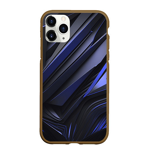 Чехол iPhone 11 Pro матовый Объемные черные и синие плиты / 3D-Коричневый – фото 1