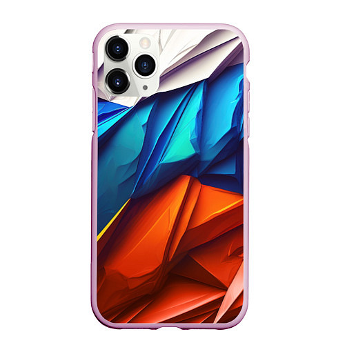Чехол iPhone 11 Pro матовый Российский флаг на скале / 3D-Розовый – фото 1