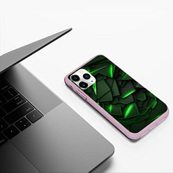 Чехол iPhone 11 Pro матовый Зеленые объемные осколки, цвет: 3D-розовый — фото 2