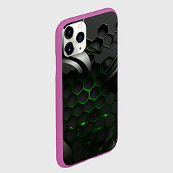 Чехол iPhone 11 Pro матовый Черные плиты и зеленая сетка, цвет: 3D-фиолетовый — фото 2