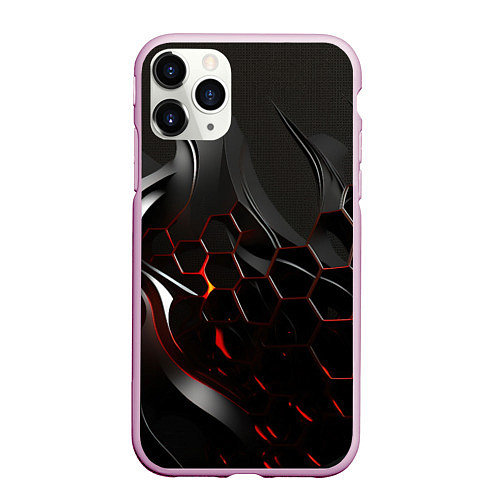 Чехол iPhone 11 Pro матовый Черно-красные плиты / 3D-Розовый – фото 1