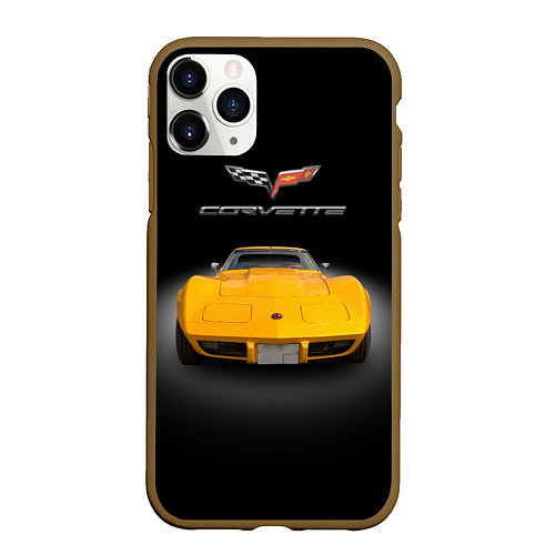 Чехол iPhone 11 Pro матовый Американский маслкар Chevrolet Corvette Stingray / 3D-Коричневый – фото 1