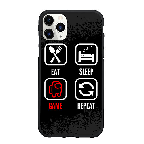 Чехол iPhone 11 Pro матовый Eat, sleep, Among Us, repeat / 3D-Черный – фото 1