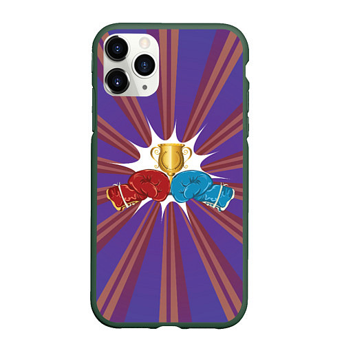 Чехол iPhone 11 Pro матовый Синяя и красная боксерские перчатки / 3D-Темно-зеленый – фото 1
