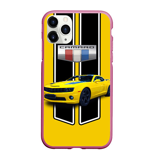 Чехол iPhone 11 Pro матовый Мощный маслкар Chevrolet Camaro 2010 года / 3D-Малиновый – фото 1