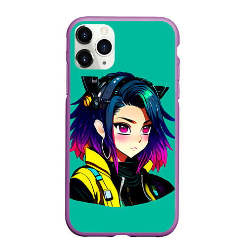 Чехол iPhone 11 Pro матовый Anime Cyberpunk Girl / 3D-Фиолетовый – фото 1