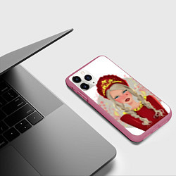 Чехол iPhone 11 Pro матовый Девушка с косичками в красном кокошнике, цвет: 3D-малиновый — фото 2