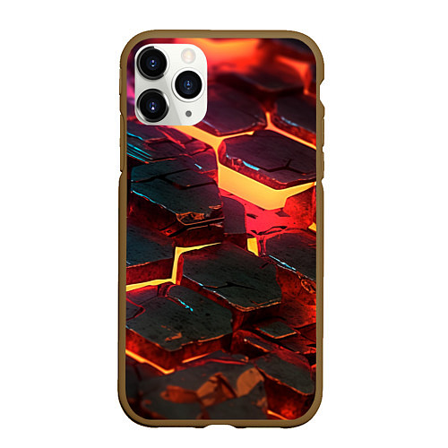Чехол iPhone 11 Pro матовый Сломанные лавовые наносоты / 3D-Коричневый – фото 1