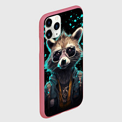 Чехол iPhone 11 Pro матовый Енот в стиле киберпанк, цвет: 3D-малиновый — фото 2