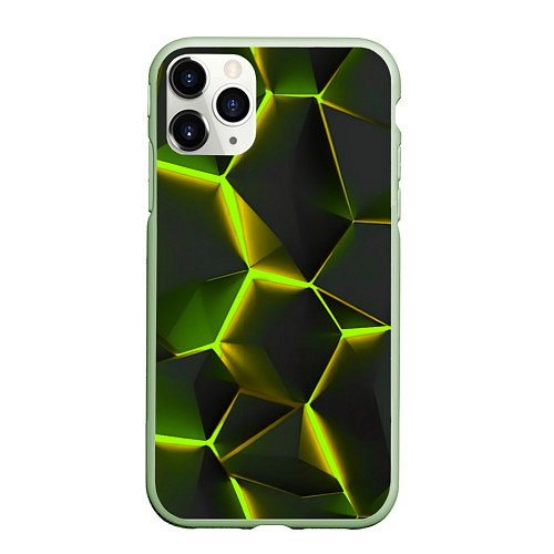 Чехол iPhone 11 Pro матовый Разлом неоновых плит / 3D-Салатовый – фото 1