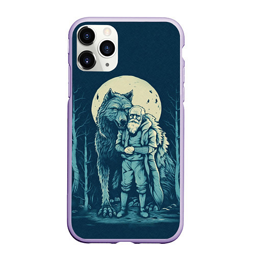 Чехол iPhone 11 Pro матовый Старик с волком / 3D-Светло-сиреневый – фото 1