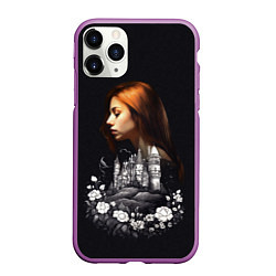 Чехол iPhone 11 Pro матовый Воспоминания о любви Девушка цветы и замок, цвет: 3D-фиолетовый