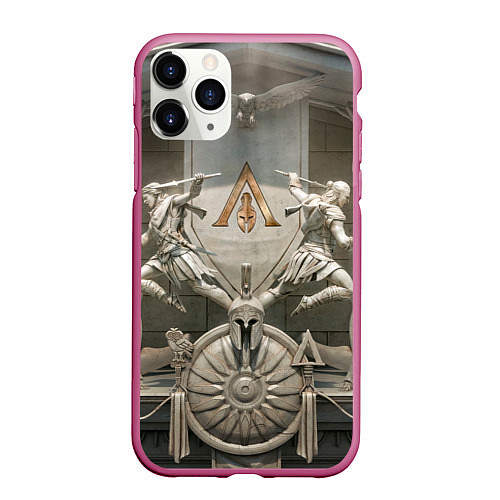 Чехол iPhone 11 Pro матовый Знаки братства ассасинов / 3D-Малиновый – фото 1