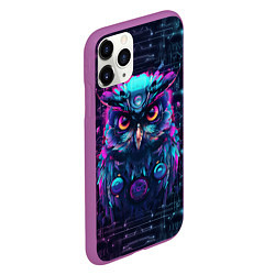 Чехол iPhone 11 Pro матовый Сова в стиле киберпанк, цвет: 3D-фиолетовый — фото 2