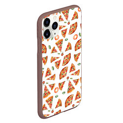 Чехол iPhone 11 Pro матовый Кусочки пиццы - паттерн на белом, цвет: 3D-коричневый — фото 2