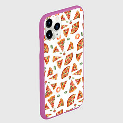 Чехол iPhone 11 Pro матовый Кусочки пиццы - паттерн на белом, цвет: 3D-фиолетовый — фото 2