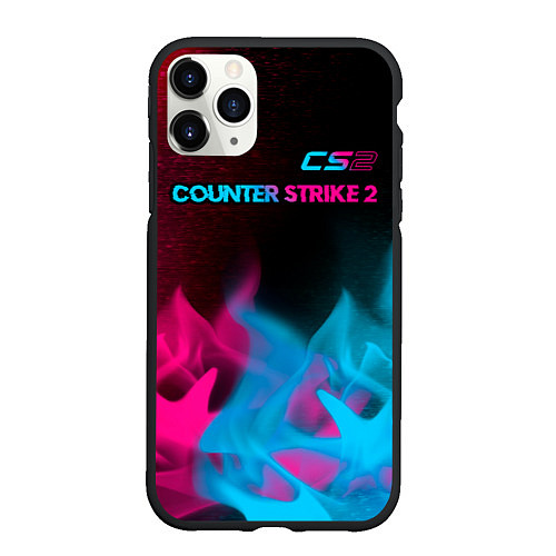 Чехол iPhone 11 Pro матовый Counter Strike 2 - neon gradient: символ сверху / 3D-Черный – фото 1