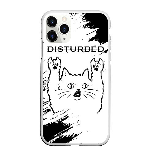 Чехол iPhone 11 Pro матовый Disturbed рок кот на светлом фоне / 3D-Белый – фото 1